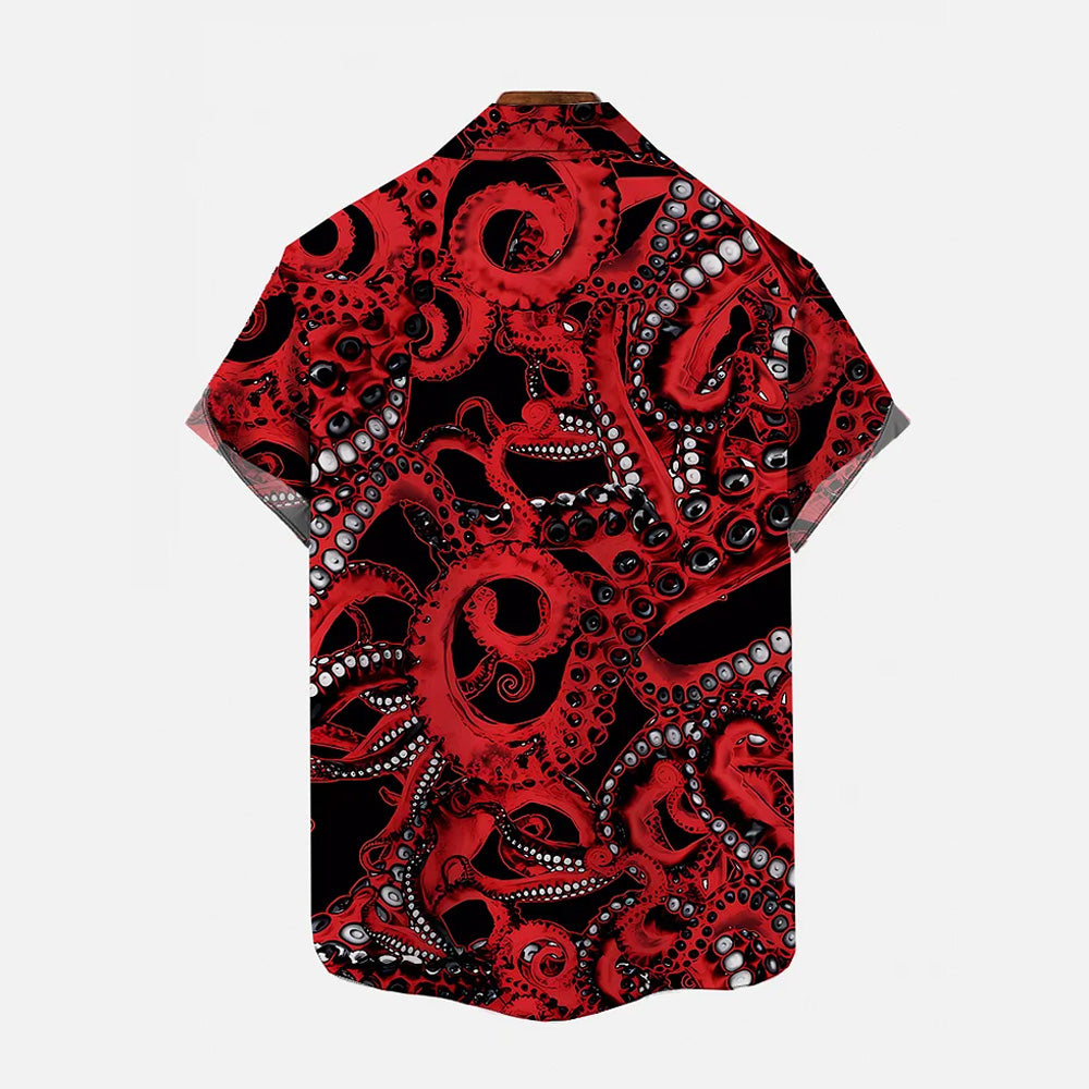 Vintage Casual Octopus Nautical Print Short Sleeve Shirt