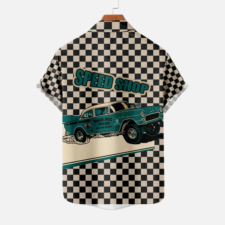 Men's Vintage Speed Shop Print Oversized Short Sleeve Shirt