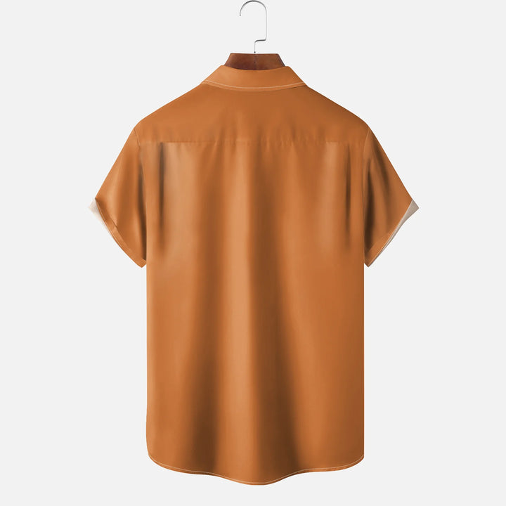 Thanksgiving Turkey Pumpkin Breast Pocket Bowling Shirt