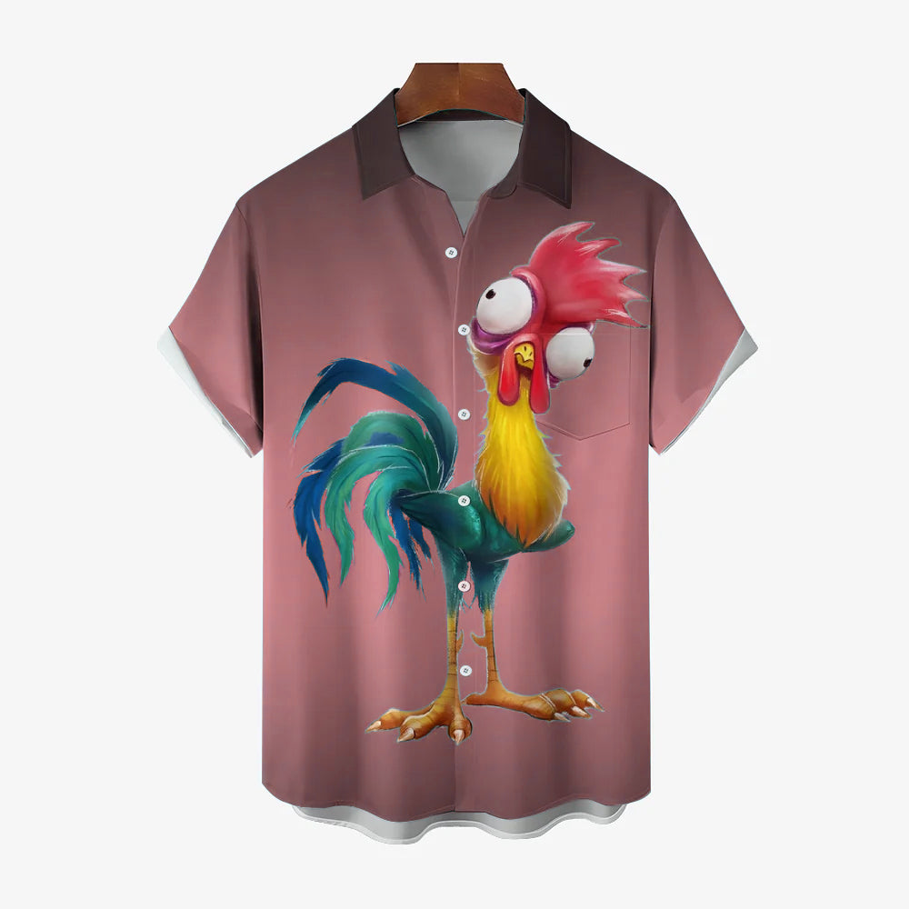 Men's Gradient Funny Rooster Casual Fashion Short Sleeve Shirt 2307101063