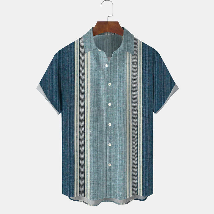 Retro Geometric Textured Print Men's Button Pocket Short Sleeve Shirt