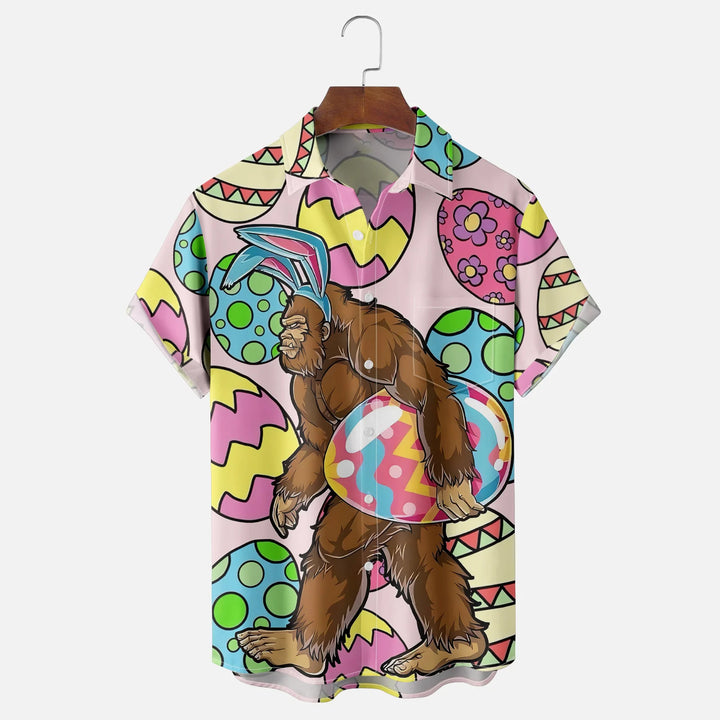 Easter Egg Bigfoot Chest Pocket Oversized Hawaiian Shirt