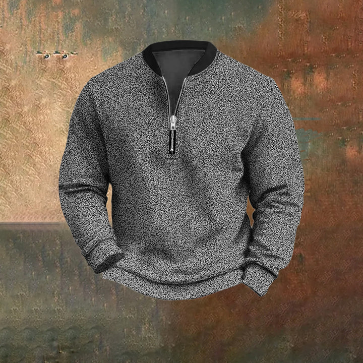 Men's Vintage Abstract Textured Print Stand Collar Zip Oversized Sweatshirt 2412003641