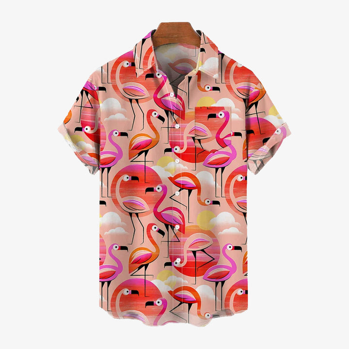 Pink Flamingo Oversized Cotton and Linen Short Sleeve Shirt