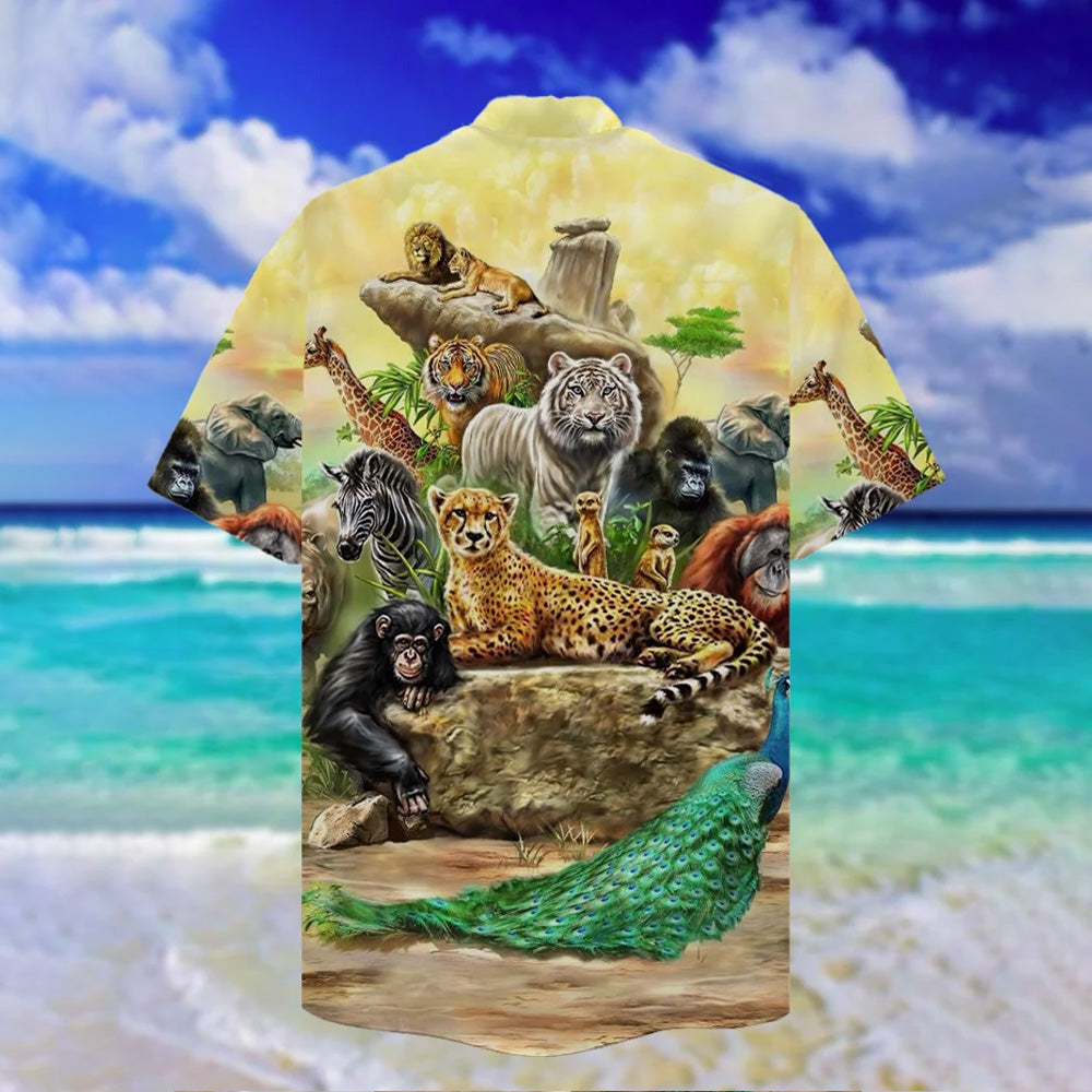 Jungle Animal Print Casual Oversized Short Sleeve Shirt