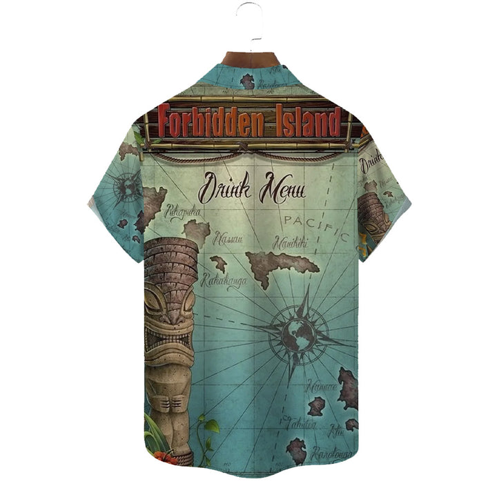 TIKI Art Map Casual Large Size Short Sleeve Shirt