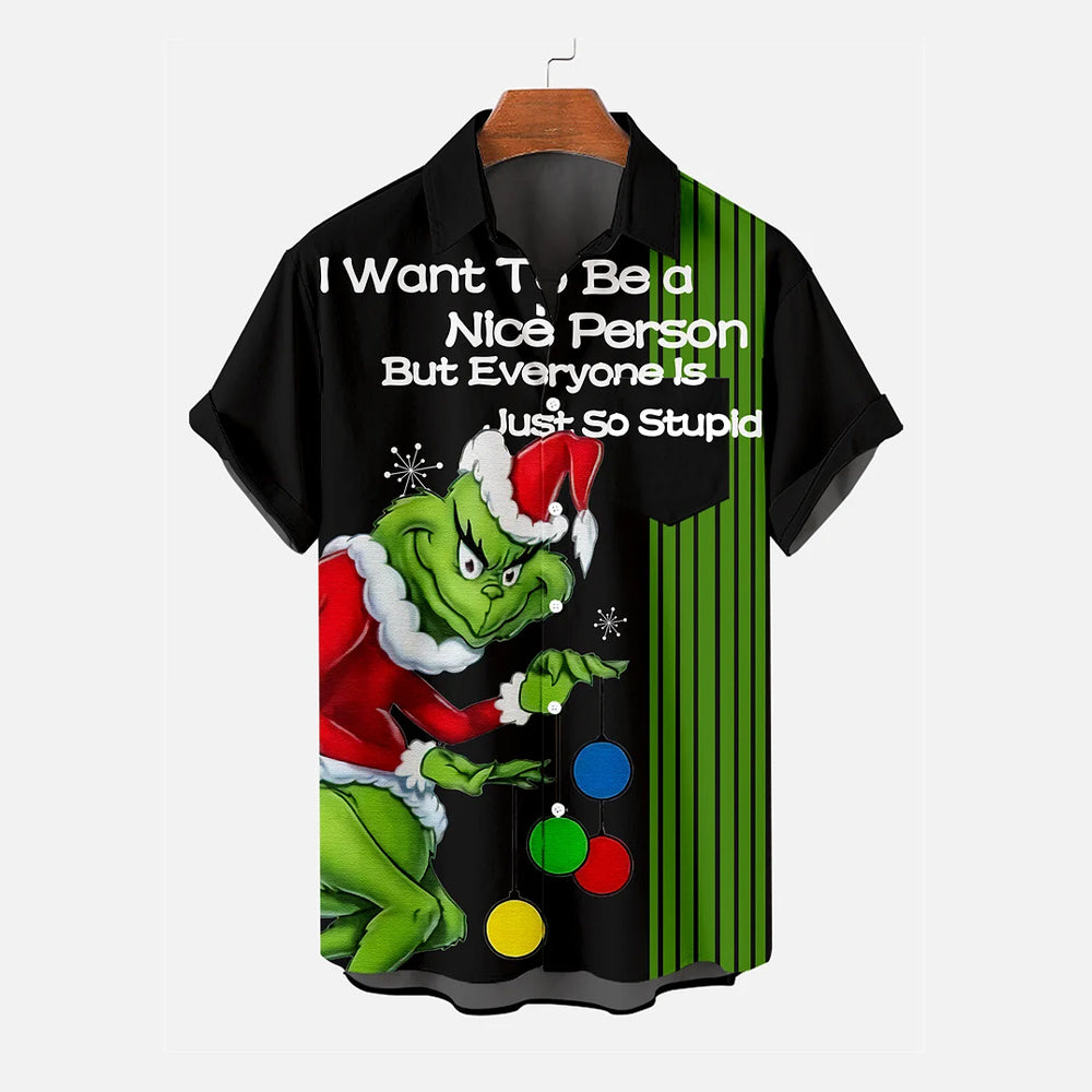 Christmas Green Monster Striped Short Sleeve Shirt