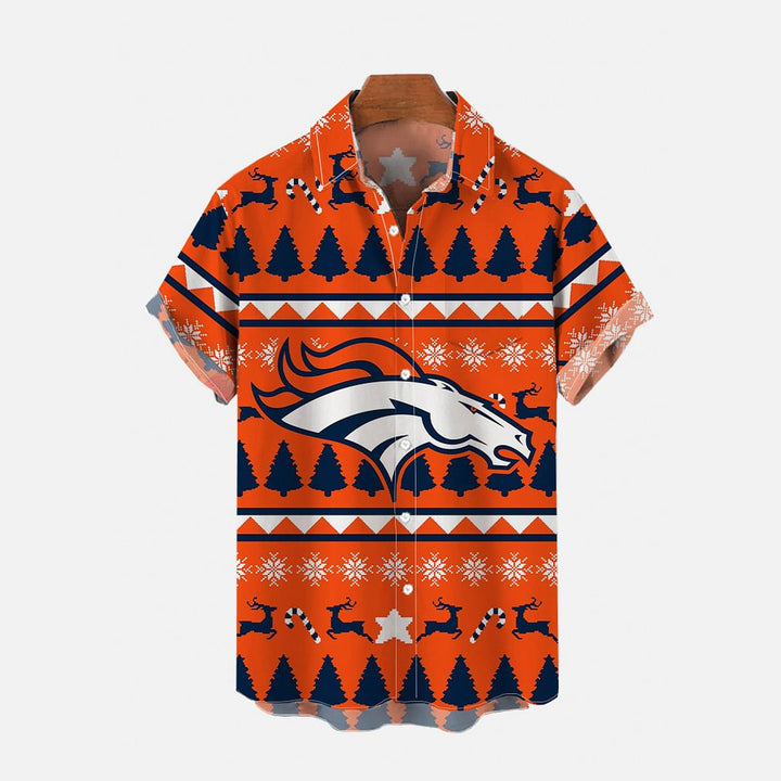 Orange Christmas Elements Football Super Bowl Short Sleeve Shirt