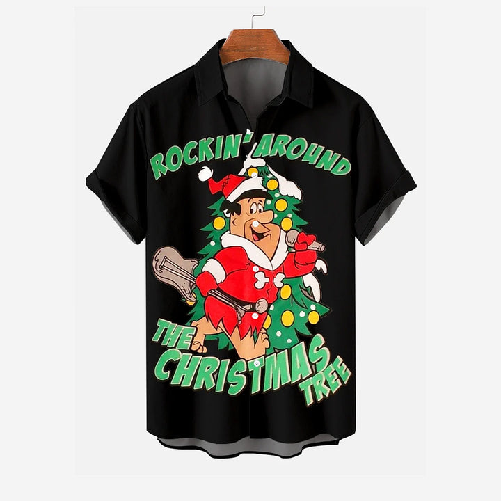 Retro Comic Christmas Print Short Sleeve Shirt