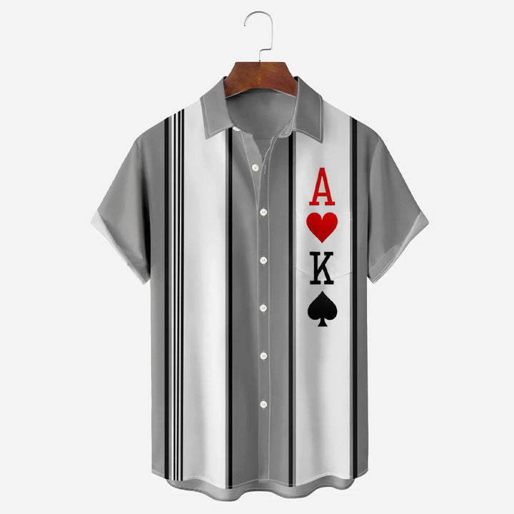 Poker Stripe Print Casual Oversized Short Sleeve Shirt