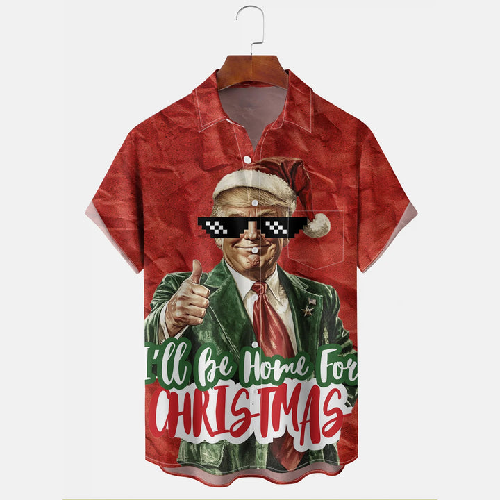 "I'll Be Home For Christmas" Trump Breast Pocket Hawaiian Shirt