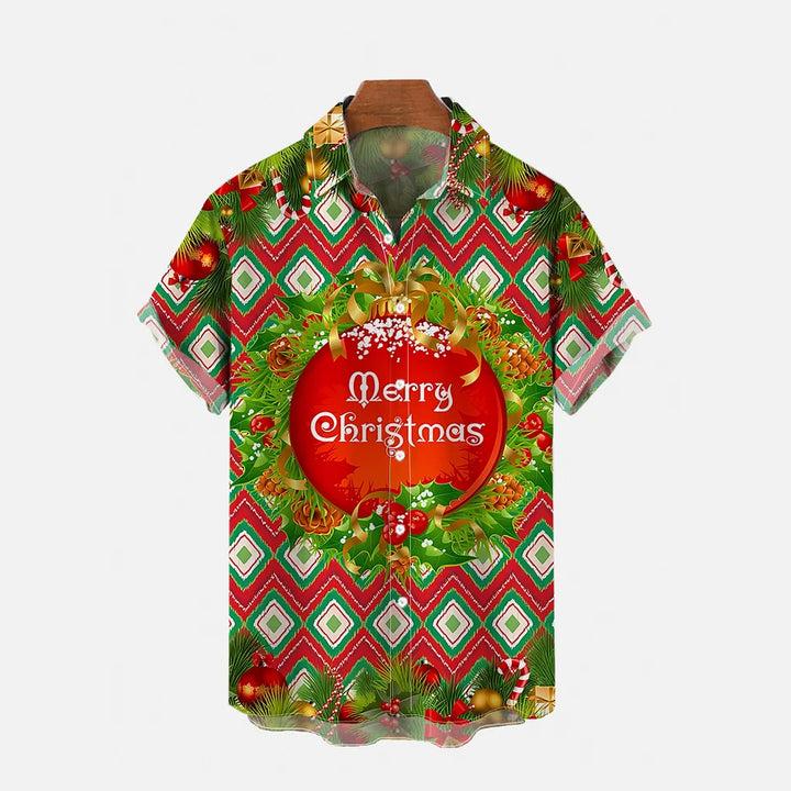 Merry Christmas Christmas Wreath Printing Short Sleeve Shirt