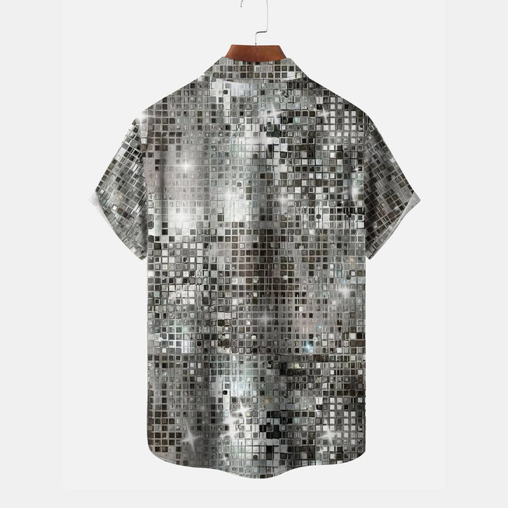 Moisture-wicking Party Sequin Print Chest Pocket Bowling Shirt