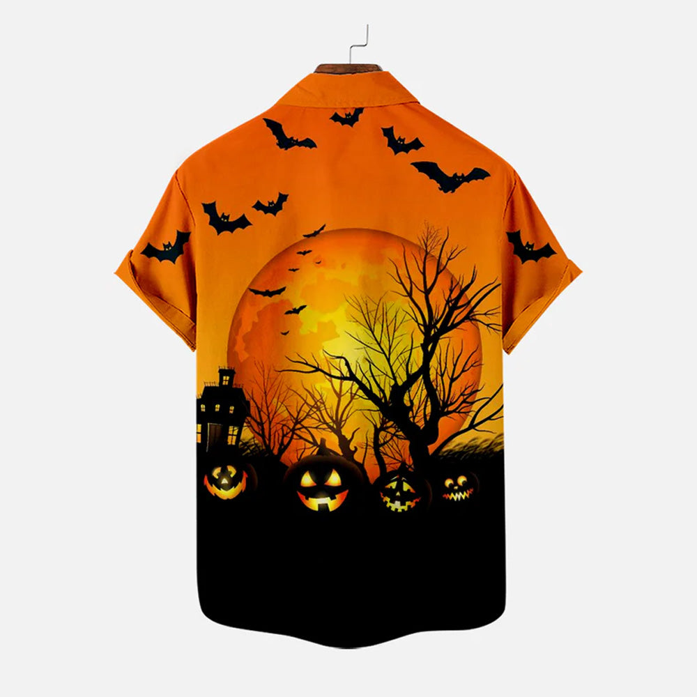 Halloween Ghost Pumpkin Bat Casual Short Sleeve Shirt