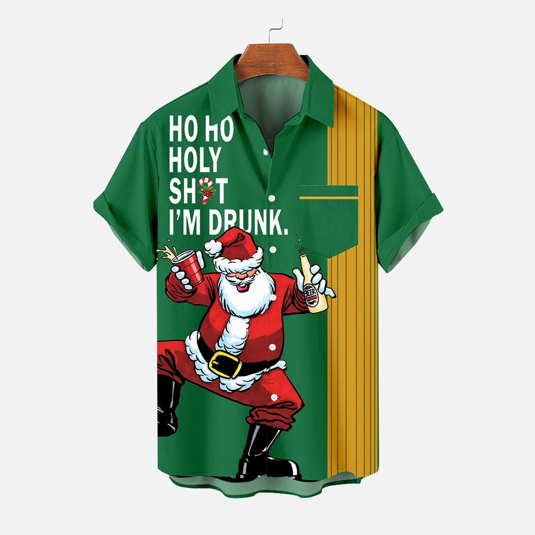 Men's Funny Christmas Cartoon Santa Short Sleeve Shirt