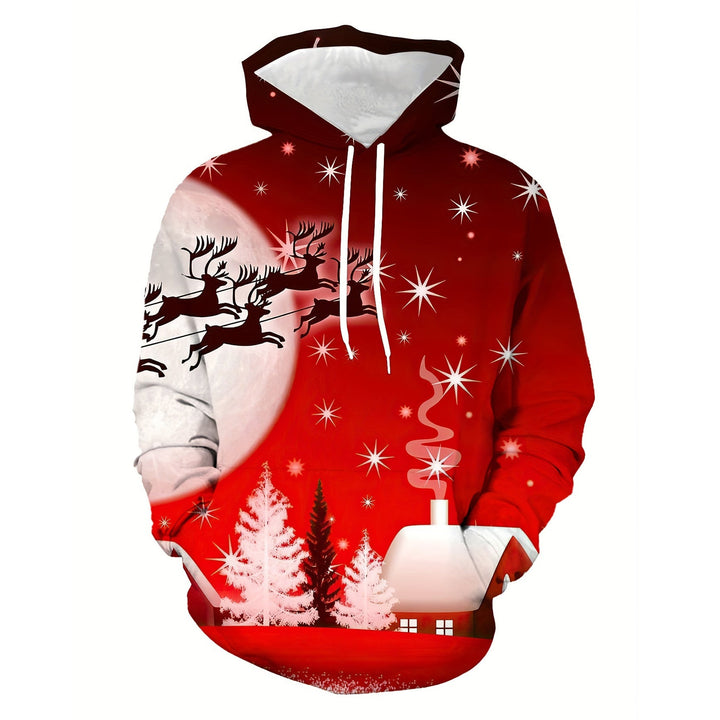 Santa Claus Elk Print Long Sleeve Hoodie