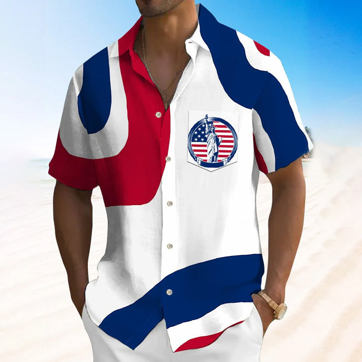 Independence Day Flag Print  Casual Vacation Shirt