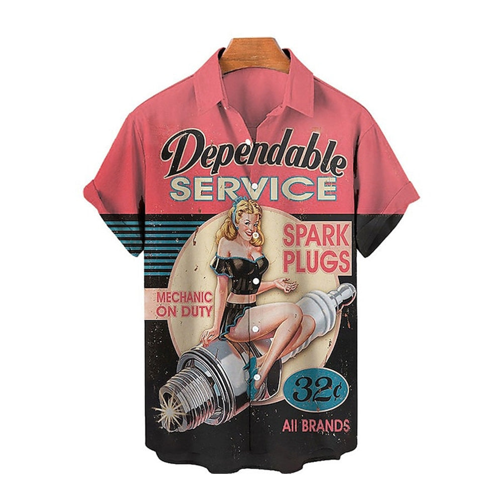 Car Repair Pinup Girl Plus Size Short Sleeve Shirt 2407000114