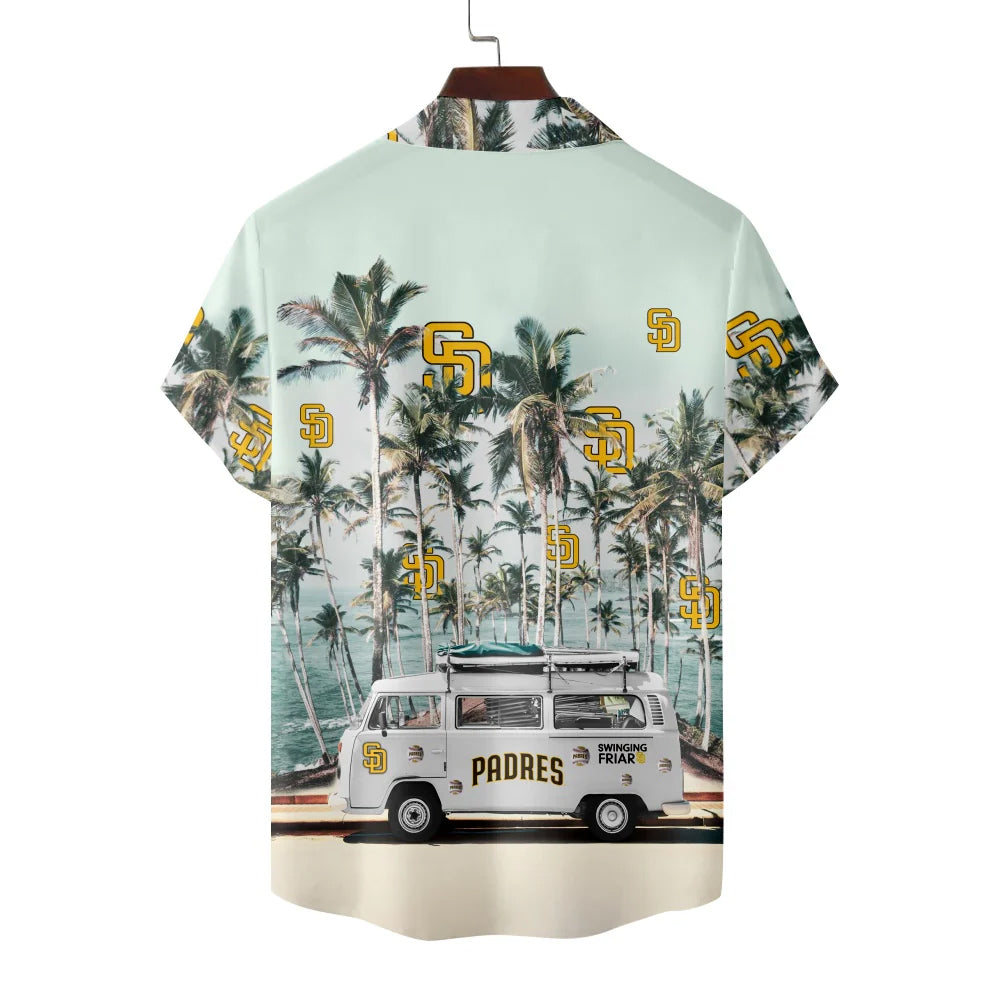 San Diego Padres Baseball Minibus Cuban Collar Short Sleeve Shirt