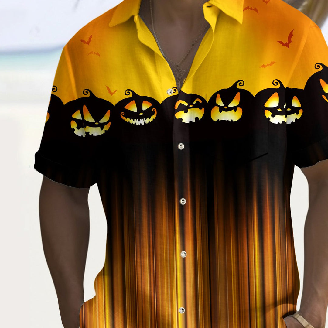 Halloween Pumpkin Line Casual Print Short-Sleeved Shirt