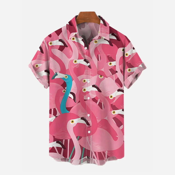 Flamingo Print Casual Oversized Short Sleeve Shirt