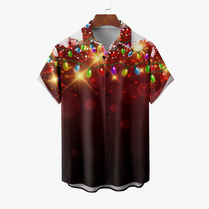 Christmas Lights PrintMen's Pocket Short Sleeve Shirts