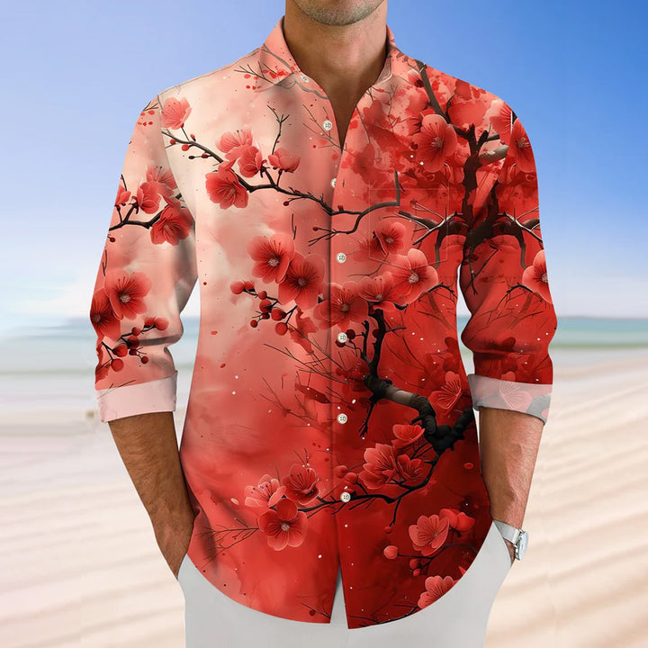 Festive Peach Button Pocket Casual Long Sleeve Shirt