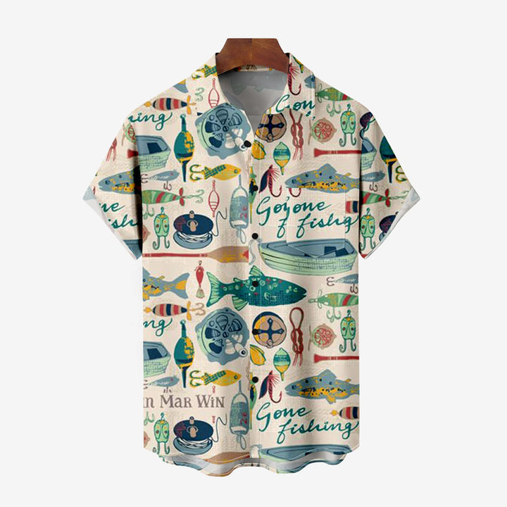 Hawaiian Fish Print Casual Oversized Short Sleeve Shirt