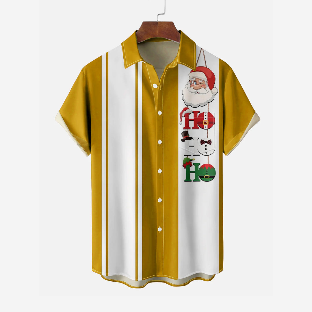 Santa and Elf Striped Casual Short Sleeve Shirt 2409006764