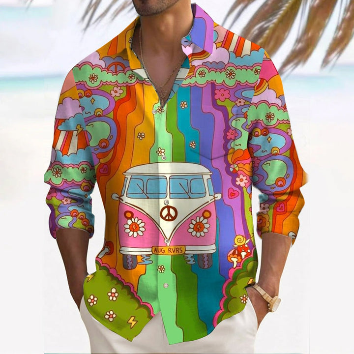 Men's Hippie Musical Long Sleeve Pocket Shirt