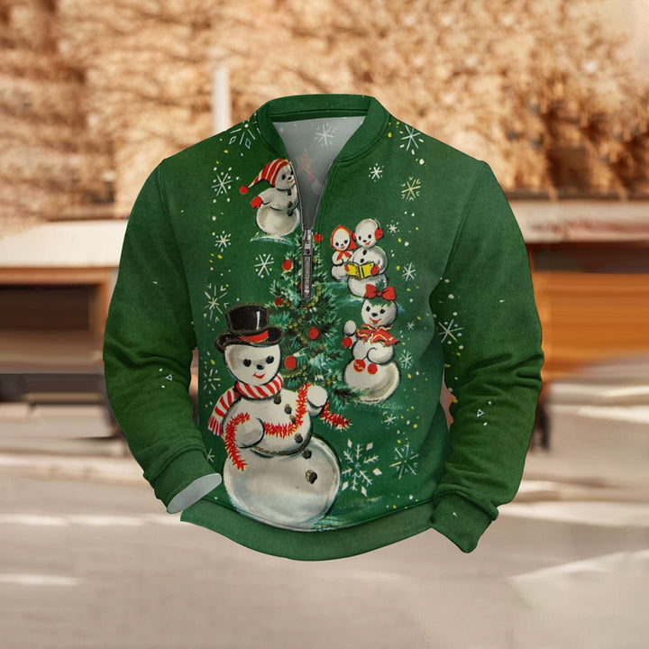 Christmas Gift Snowman Print Half Zip Sweatshirt 2410006219