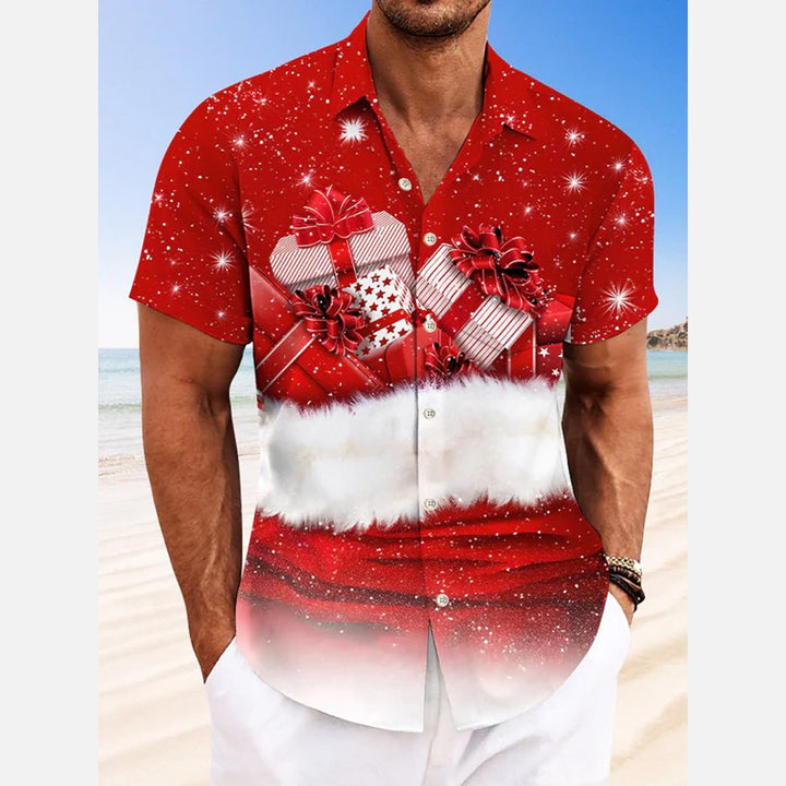 Christmas Gift Button Pocket Casual Short Sleeve Shirt