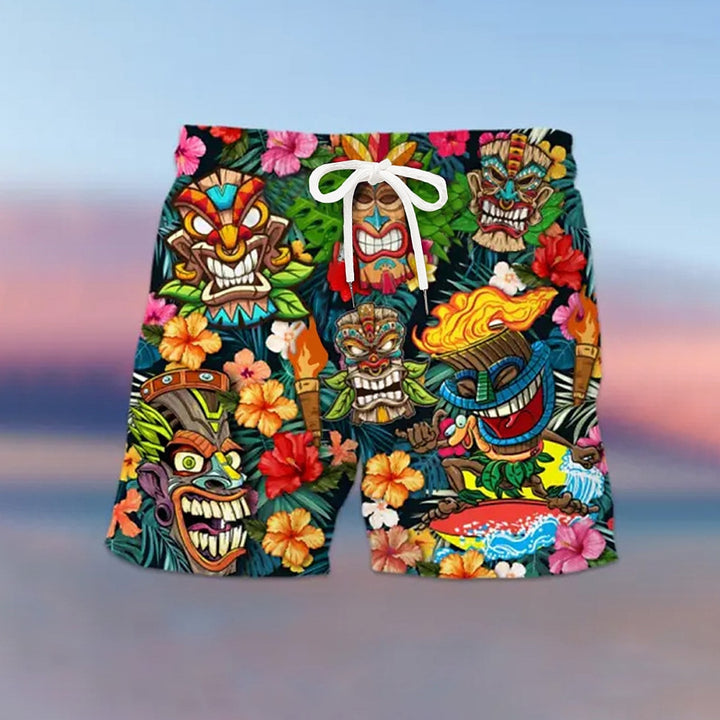 Men's Quick-Drying Multi-Color Tiki Art Print Shorts