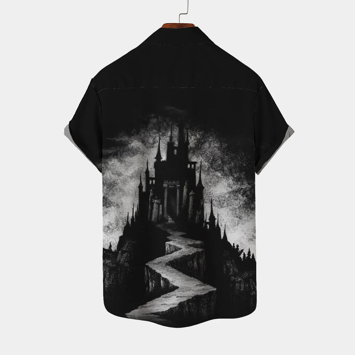 Halloween Castle Dark Casual Short-Sleeved Shirt