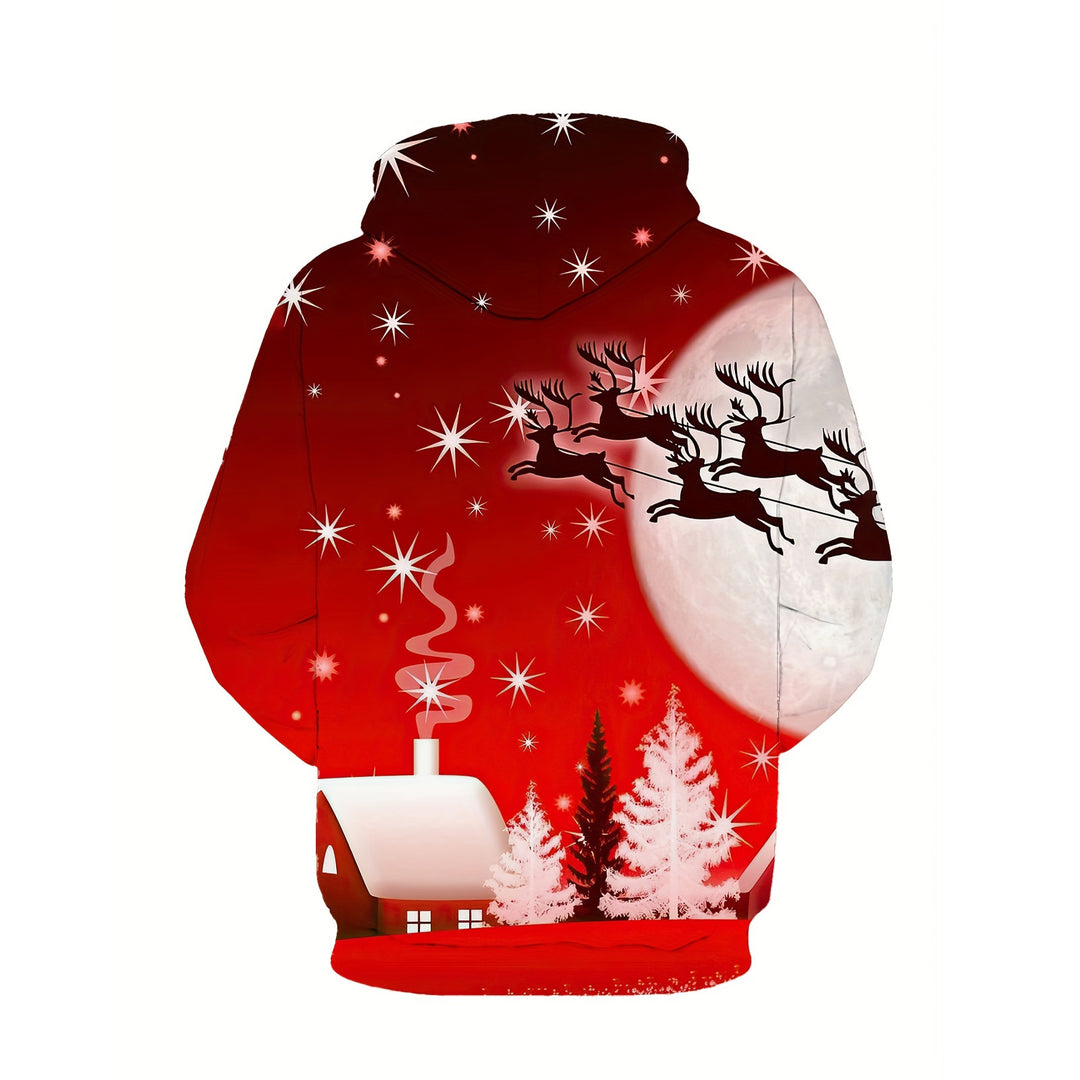 Santa Claus Elk Print Long Sleeve Hoodie