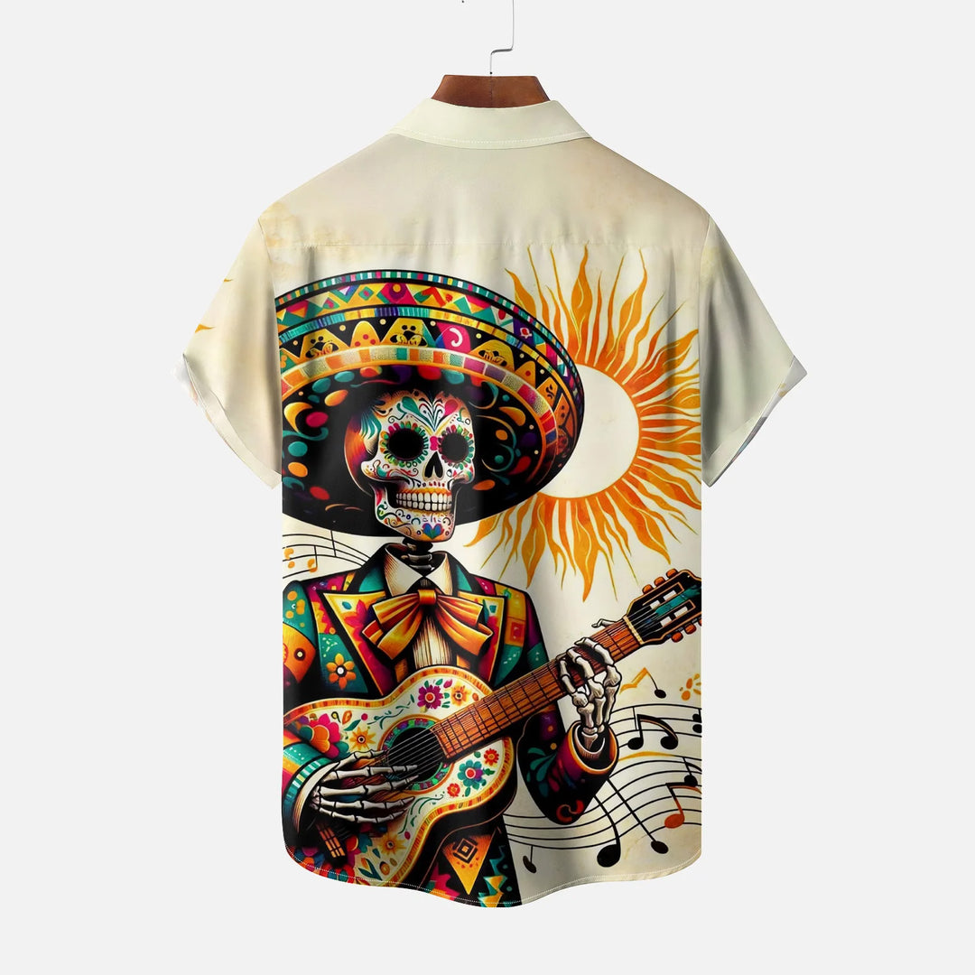 Day of the Dead Music Breathable Linen Short Sleeve Shirt