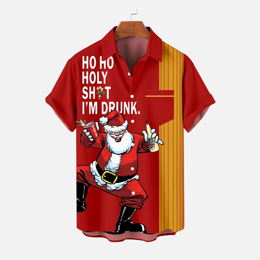 Men's Funny Christmas Cartoon Santa Short Sleeve Shirt