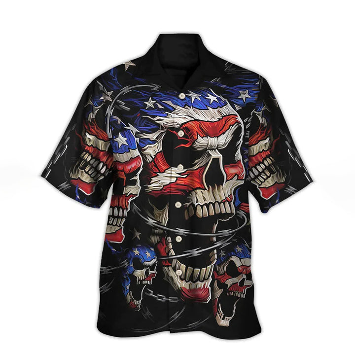 American Flag Skull And Chain Print Casual Short Sleeve Shirt