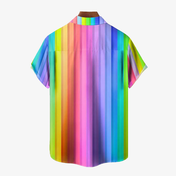 Men's Rainbow Stripe Print Shirt Short Sleeve Shirt