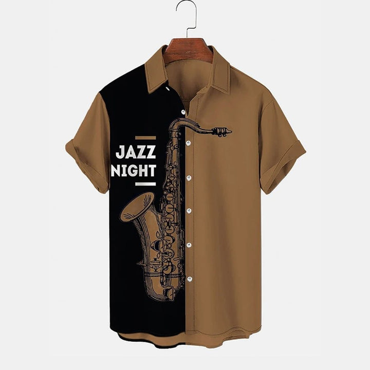 Fashionable Jazz Musical Instrument Print Color Contrast Men's Shirt