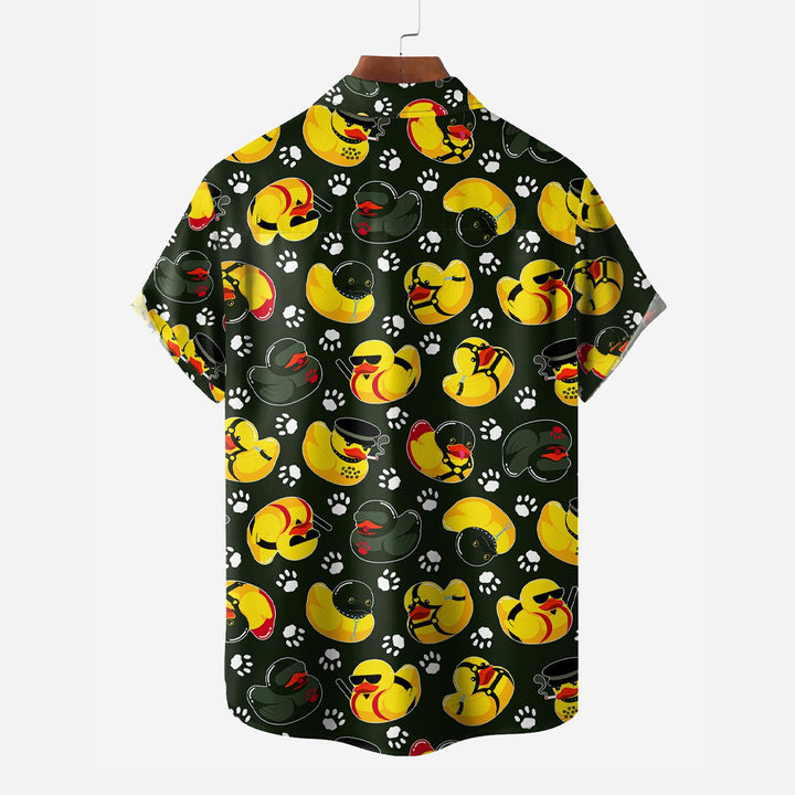 Fun Bundled Yellow Duck Printed Casual Large Size Short Sleeve Shirt