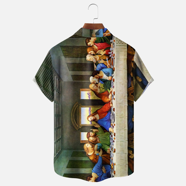 Jesus at The Last Supper Easter Good Friday Chest Pocket Casual Shirt