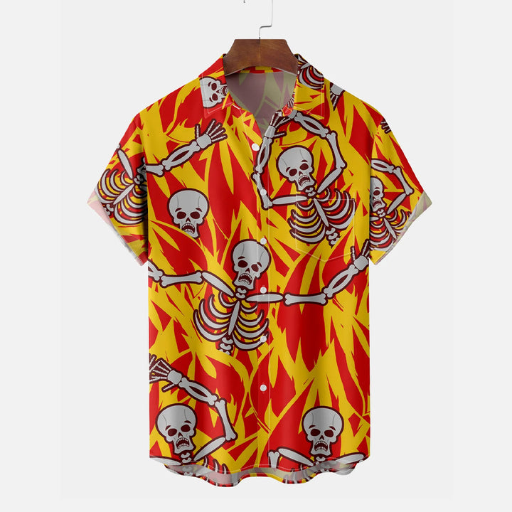 Contrast Color Skull Casual Oversized Short Sleeve Shirt