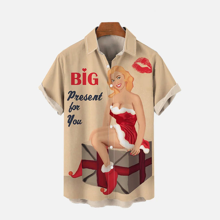 Retro Girl Poster Christmas Gift Beauty Printing Short Sleeve Shirt