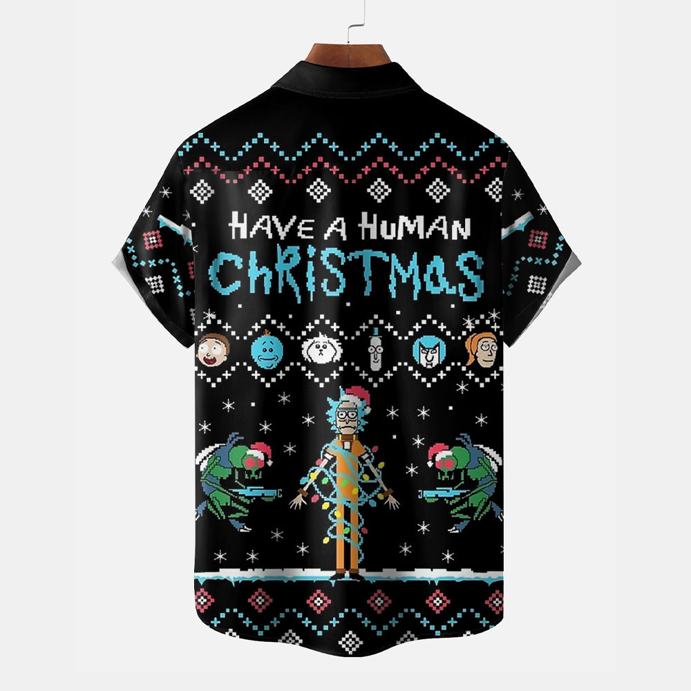 Christmas Cartoon Print Casual Large Size Short Sleeve Shirt