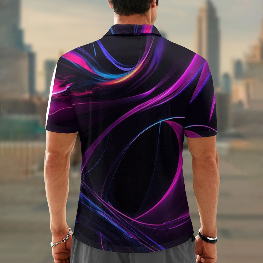 3d Abstract Gradient Geometric Pattern Polo Shirt