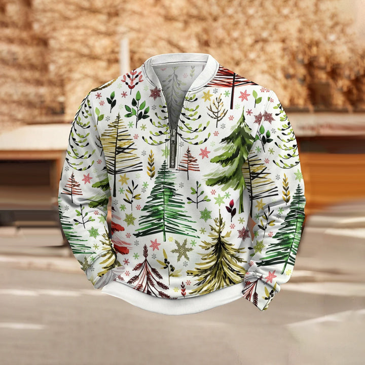 Pine Tree Print Half Zip Sweatshirt 2410006240