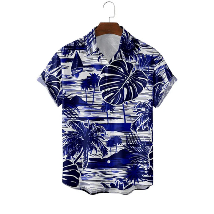 Island Holiday Palm Tree Leaf Print Casual Short Sleeve Shirt