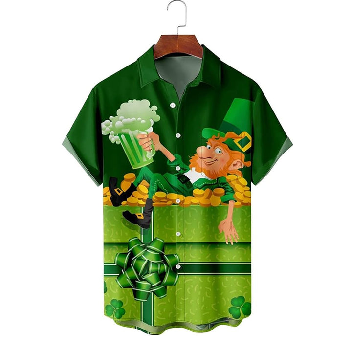 St. Patrick's Day Beer Print Pocket Short Sleeve Shirt