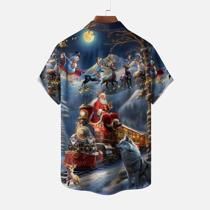 Vintage Christmas Elk Casual Short Sleeve Shirt